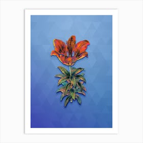 Vintage Blood Red Lily Flower Botanical Art on Blue Perennial n.1984 Art Print