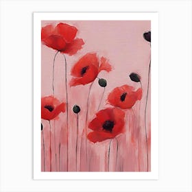 Pink and Red Poppies Watercolor Painting Art Print