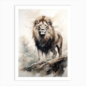 Lion Art Painting Wash Paint Style 4 Art Print