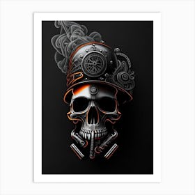 Skull With Intricate Linework 2 Orange Stream Punk Art Print
