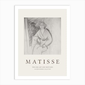 Line Art Of Woman And Cat Matisse Inspired Art Print
