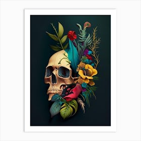 Skull With Tattoo Style Artwork Primary Colours 1 Botanical Art Print