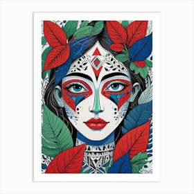 Folk Abstract Face Illustration 3 Art Print (7) Art Print