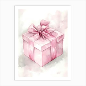 Pink Gift Box Watercolor Painting Art Print