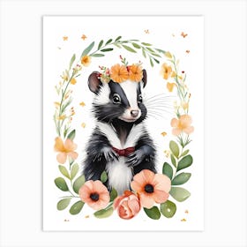 Baby Skunk Flower Crown Bowties Woodland Animal Nursery Decor (17) Art Print