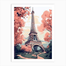 Eiffel Tower, Paris France   Cute Botanical Illustration Travel Art Print