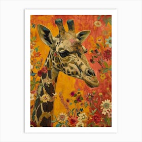 Floral Textured Giraffe 4 Art Print