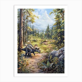 Triceratops In The Forest Painting 2 Art Print