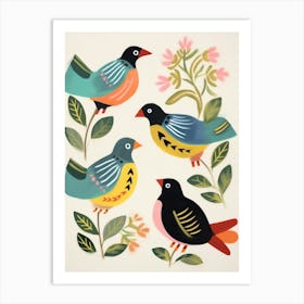 Folk Style Bird Painting Robin 5 Art Print