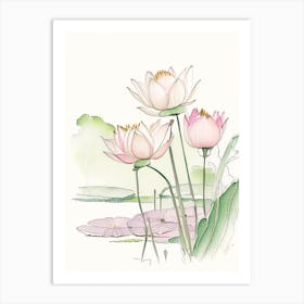 Lotus Flowers In Park Pencil Illustration 8 Art Print