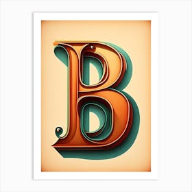 B, Letter, Alphabet Retro Drawing 3 Art Print