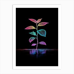 Neon Plant On Black Background Art Print