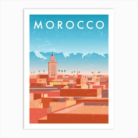 Morocco, Marrakesh — Retro travel minimalist poster Art Print