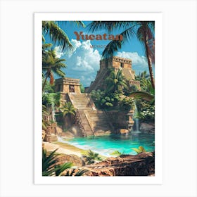 Yucatan Mexico Archeological Travel Art Illustration Art Print