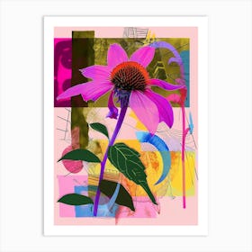 Coneflower 1 Neon Flower Collage Art Print
