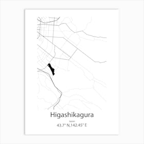 Higashikagura,Japan Minimalist Map Art Print