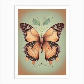 Butterfly Outline Retro Illustration 3 Art Print