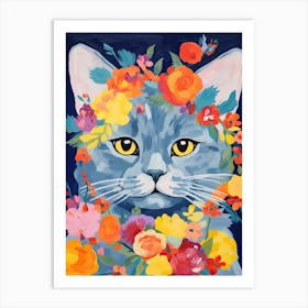 British Shorthair Cat With A Flower Crown Painting Matisse Style 4 Art Print