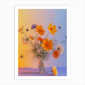 Cosmos Flowers On A Table   Contemporary Illustration 1 Art Print