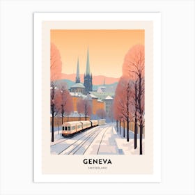 Vintage Winter Travel Poster Geneva Switzerland 1 Art Print
