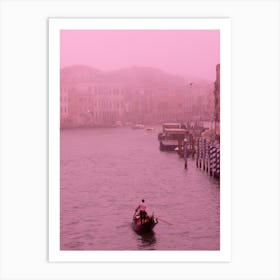 Venice Italy gondola gondolier pink photo travel photography water person man Art Print