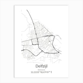 Delfzijl,Netherlands Minimalist Map Art Print