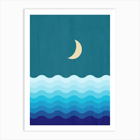 Crescent Moon On Blue Ocean Art Print