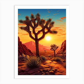 Joshua Tree At Sunrise In South Western Style  (3) Art Print