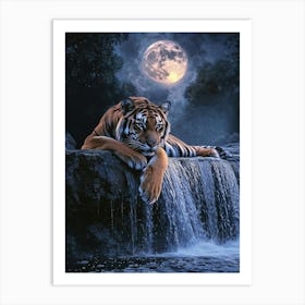 Tiger By The Waterfall. Generated AI. Art Print 4 Art Print