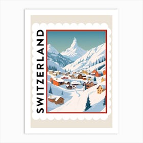 Retro Winter Stamp Poster Zermatt Switzerland Art Print