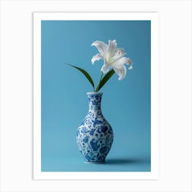 White Lily In A Blue Vase Art Print