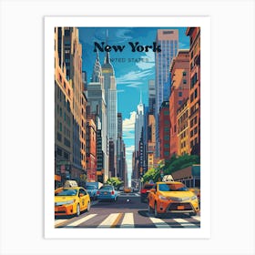 New York Nyc Time Squaretravel Art Illustration Art Print