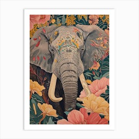 Floral Animal Painting Elephant 1 Art Print