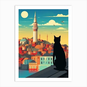 Istanbul, Turkey Skyline With A Cat 2 Art Print