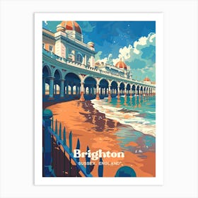 Brighton Sussex England Seaside Digital Travel Illustration Poster