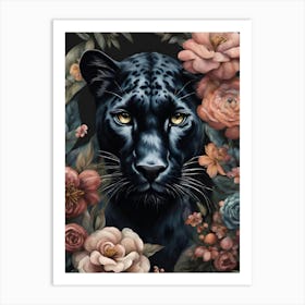 Jaguar And Blooms Art Print