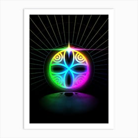 Neon Geometric Glyph in Candy Blue and Pink with Rainbow Sparkle on Black n.0165 Art Print