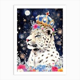 Snow Leopard With Crown Art Print