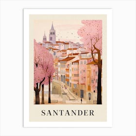 Santander Spain 5 Vintage Pink Travel Illustration Poster Art Print