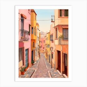 Tel Aviv Israel 2 Vintage Pink Travel Illustration Art Print