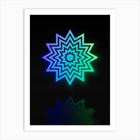 Neon Blue and Green Geometric Glyph on Black n.0418 Art Print