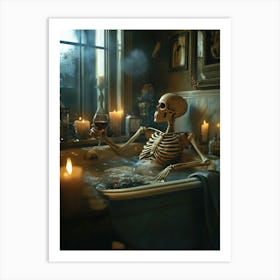 Skeleton's Bath Time Halloween Art Print