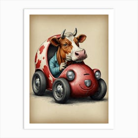 Cow In A Car 2 Art Print