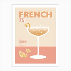 French 75 Cocktail Champagne Prosecco Pink Colourful Kitchen Wall Art Print