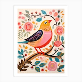 Pink Scandi European Robin 2 Art Print