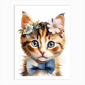 Calico Kitten Wall Art Print With Floral Crown Girls Bedroom Decor (19) Art Print