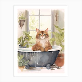 Somali Cat In Bathtub Botanical Bathroom 4 Art Print