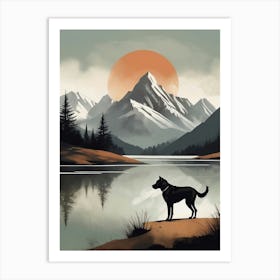 Dog By The Lake in Mountains Art Print