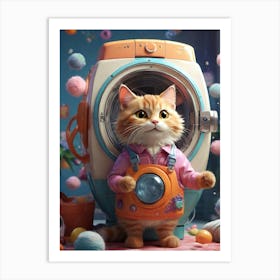 Cat In A Washing Machine 3 Art Print