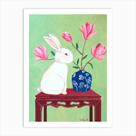 Rabbit On Chinoiserie Table Art Print